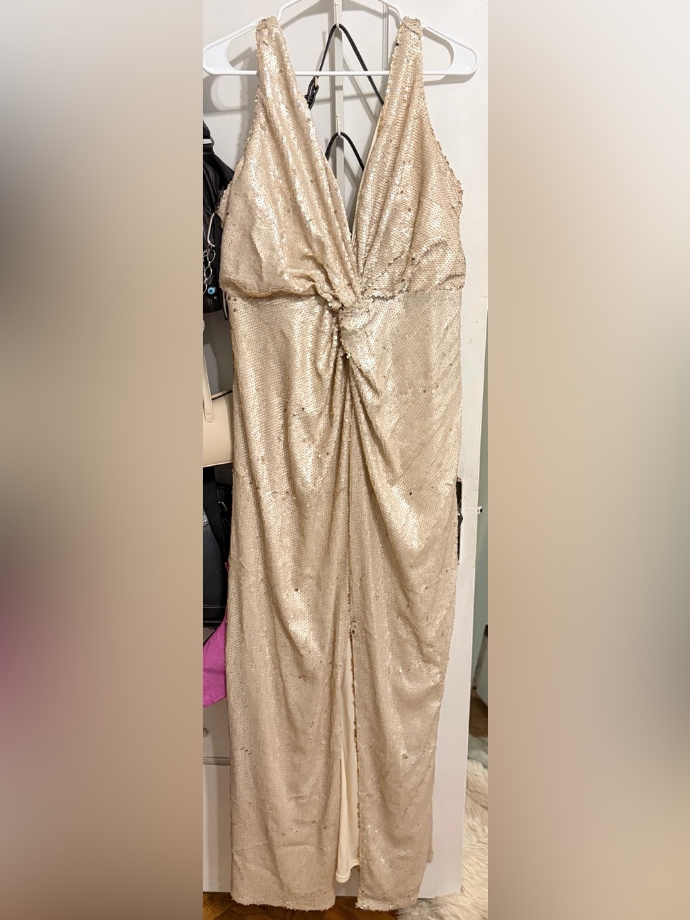 Little Mistress Champagne Sequin Maxi Dress